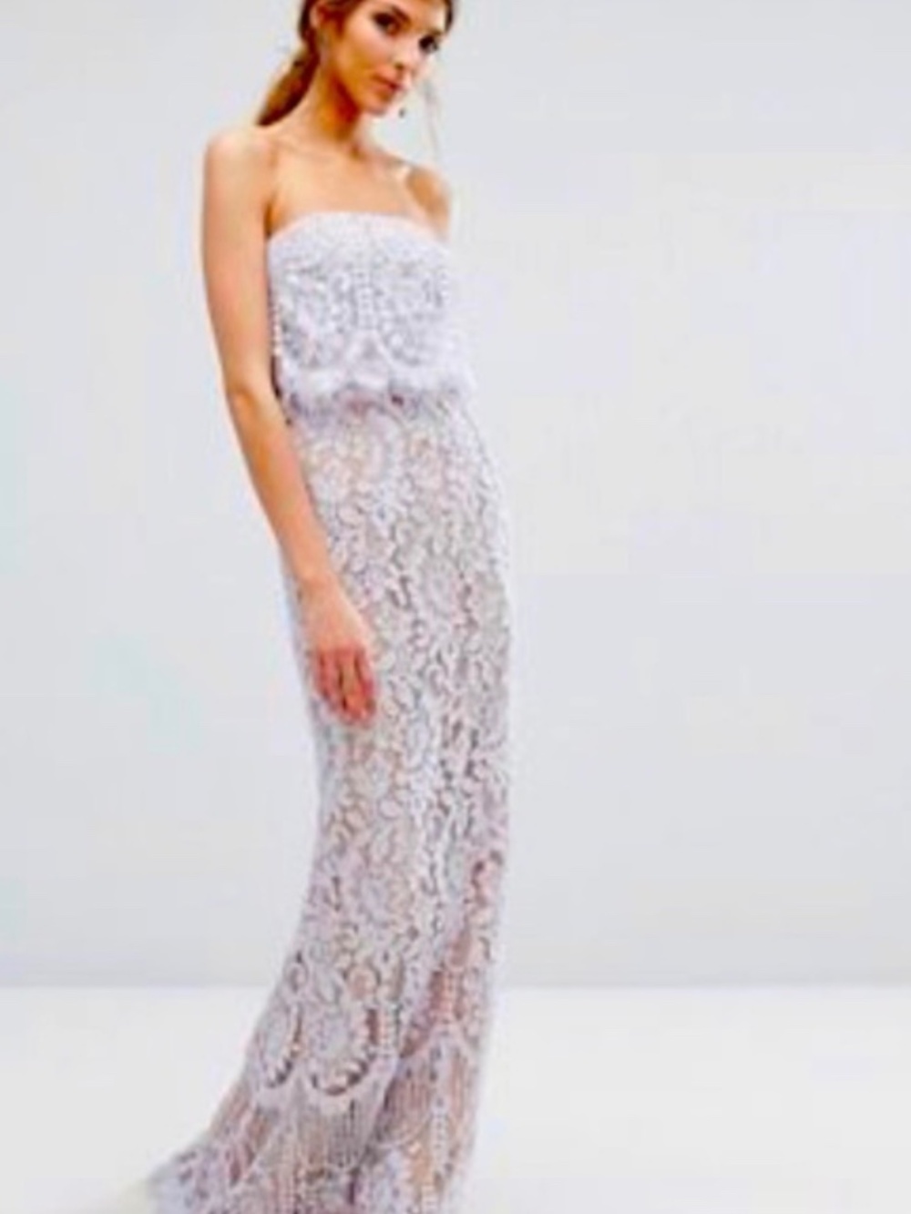 Jarlo Tall All Over Lace Bandeau Maxi Dress - Lavender Size 8